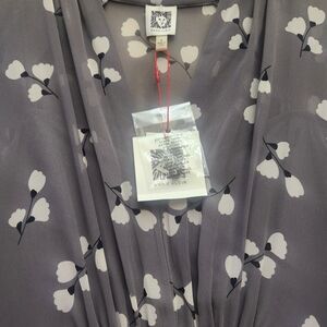 Anne Klein Grey Floral V-Neck Dress